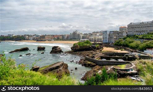 a view of Biarritz beach by the Atlantic ocean, France