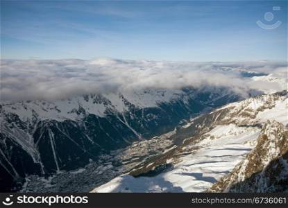 A view of Chamonix, captured from the top of Aiguille du Midi, France