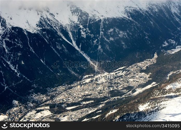 A view of Chamonix, France, captured from Aiguille du Midi