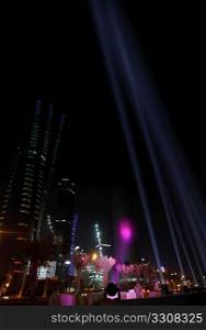 A view of Doha, the capital of Qatar, lit up for the Asian Cup football tournament.