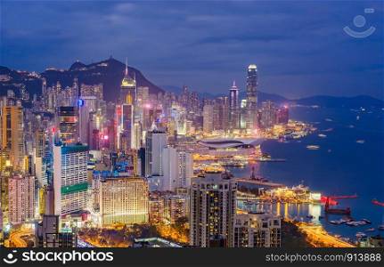 A view of Hong Kong City skyline, captured around sunset from the summit of Braemar Hill.