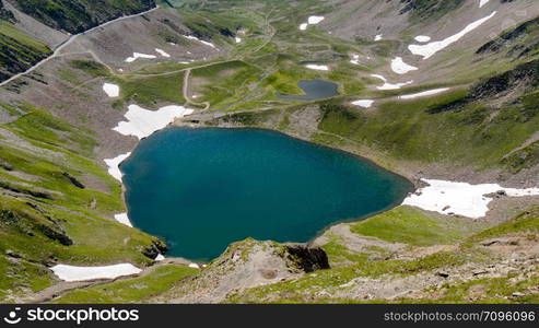 a view of lake Oncet in the french mountains pyrenees