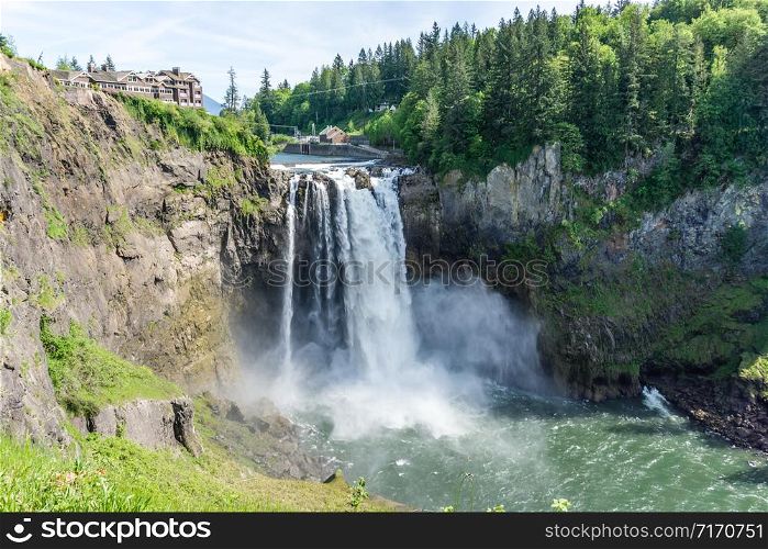 A view of majestic Snoqualmie Falls in Washington State.
