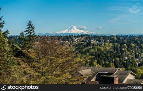 A view of Mount Rainier from Burien, Washington in Spring.