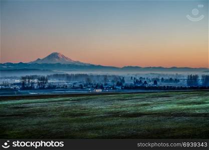 A view of Mount Rainier from Kent, Washington. HDR image.