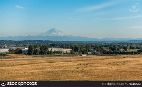 A view of Mount Rainier from Kent, Washington in late summer.