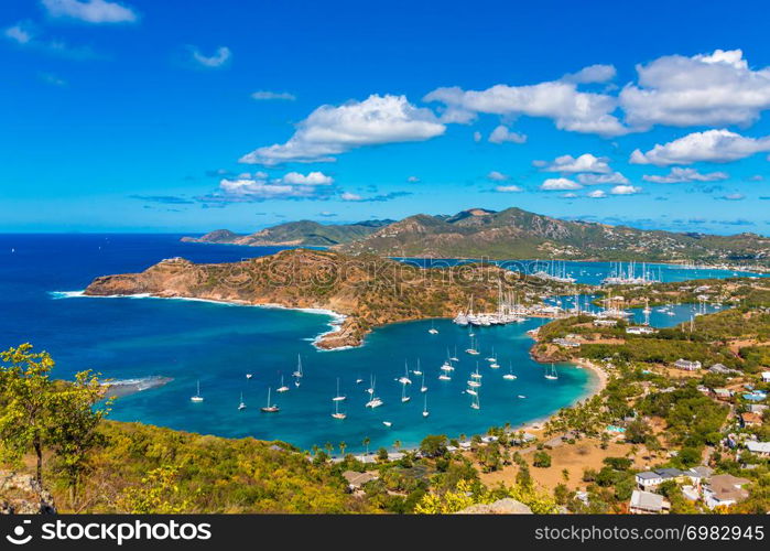 A view of Nelson&rsquo;s Dockyard from the mountains of Antigua