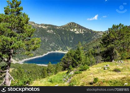 a view of Oredon lake in Hautes Pyrenees, france