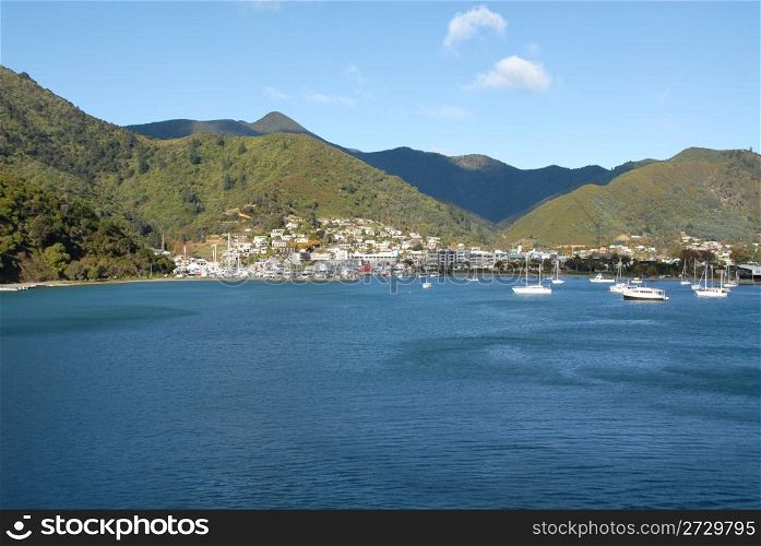 A view of Picton, New Zealand from the interisland ferry
