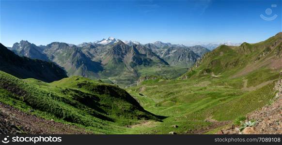 a view of Pyrenees mountains with Pic of Neouvielle at background, france