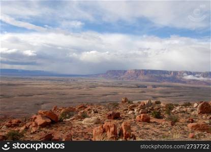 A view of red rocks, buttes and the Colorado River near Page, Arizona