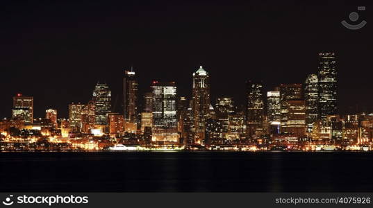 A view of Seattle downtown buildings at night