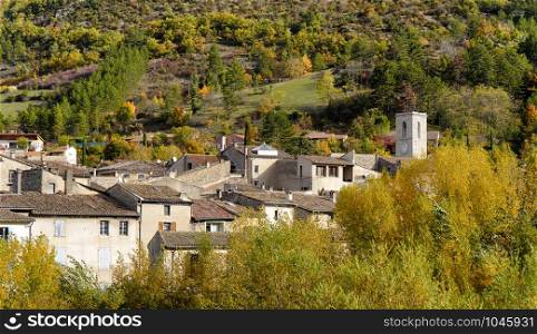 a view of small village in the south of France, in automn