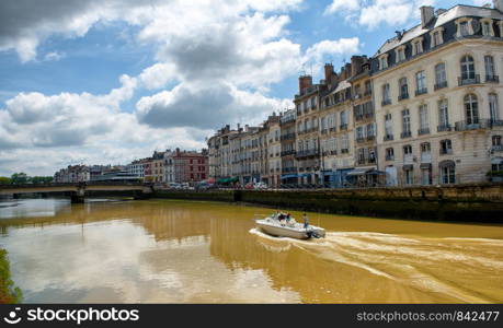 a view of the Adour river in Bayonne city, France