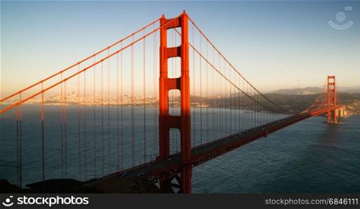 A view of the bay, Golden Gate Bridge and San Fracisco city skyline