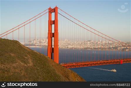 A view of the bay, Golden Gate Bridge and San Francisco city skyline