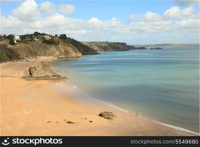 A view of the beach at Tenby, in Pembrokeshire, West Wales, shortly before the start of the holiday season.