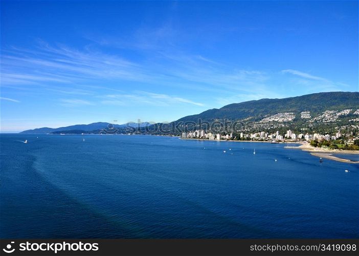 A view of the Burrard Inlet, Vancouver, Canada from Stanley Park.
