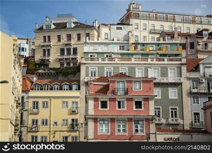 a view of the city aerea in Chiado in the City of Lisbon in Portugal. Portugal, Lisbon, October, 2021