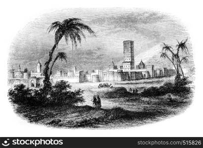 A view of the city of Morocco, vintage engraved illustration. Magasin Pittoresque 1844.