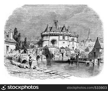A view of the city of Vendome, vintage engraved illustration. Magasin Pittoresque 1853.