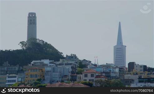 A view of the Coit tower and the Transamerican building