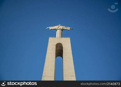 a view of the Cristo Rei near the City of Lisbon in Portugal. Portugal, Lisbon, October, 2021