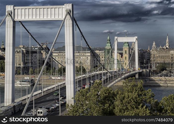 A view of the Elisabeth Bridge on the Danube river in Budapest in Hungary.