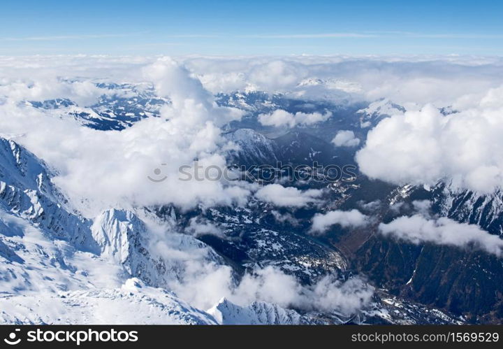 A view of the French ski resort of Chamonix, captured from the Aiguille du Midi