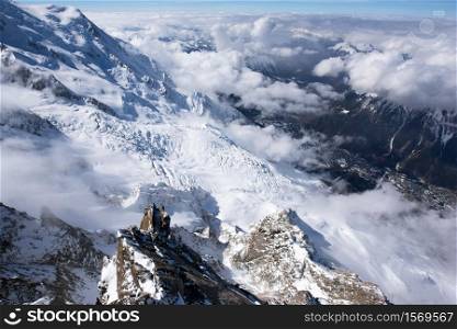 A view of the French ski resort of Chamonix, captured from the Aiguille du Midi