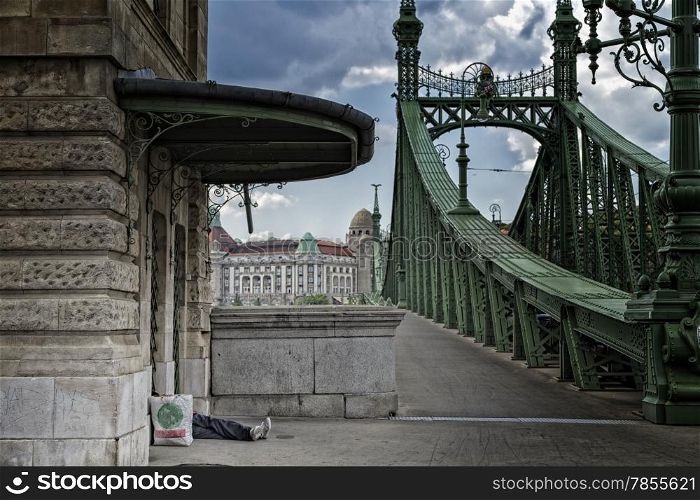 A view of the Green Bridge on the Danube river in Budapest in Hungary.