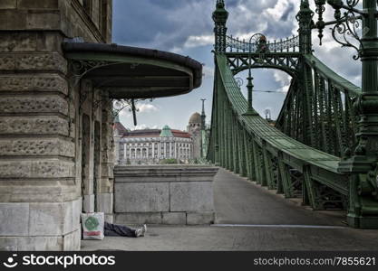 A view of the Green Bridge on the Danube river in Budapest in Hungary.