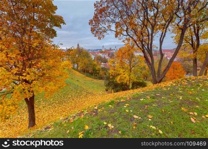 A view of the historical center of Vilnius from the hill. Lithuania.. Vilnius. Aerial view of the city.