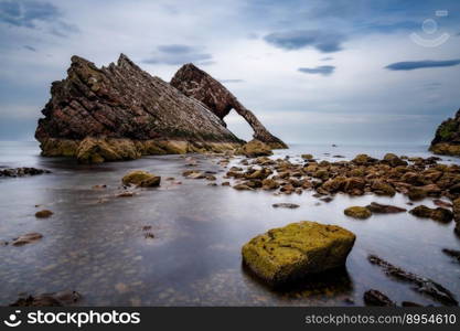 A view of the landmark Bow Fidd≤Rock≠ar Portknockie on the coast of northern Scotland