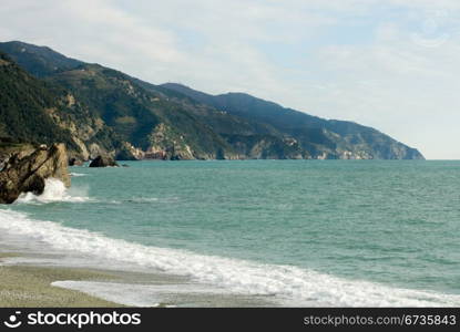 A view of the Mediterranean coastline, captured from Monterosso, Cinque Terre, Italy