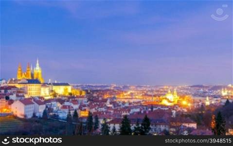A view of the night Prague from the observation deck on Petrin Hill.. Prague at night.