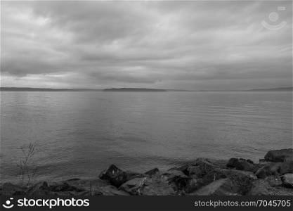 A view of the Puget Sound on an overcast day.