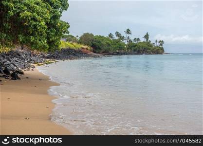 A view of the shoreline in the Kahana area of Maui, Hawaii.
