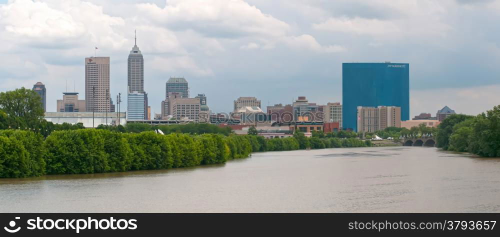 A view of the skyline of Indianapolis, Indiana.