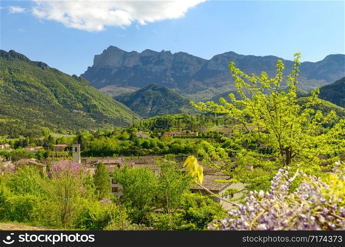 a view of the small village in the mountains, Drome France