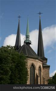 A view of the spires of the cathedral in Luxembourg