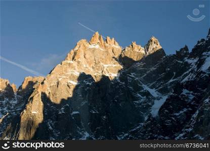 A view of the surrounding mountains captured from the top of Aiguille du Midi, near Chamonix, France