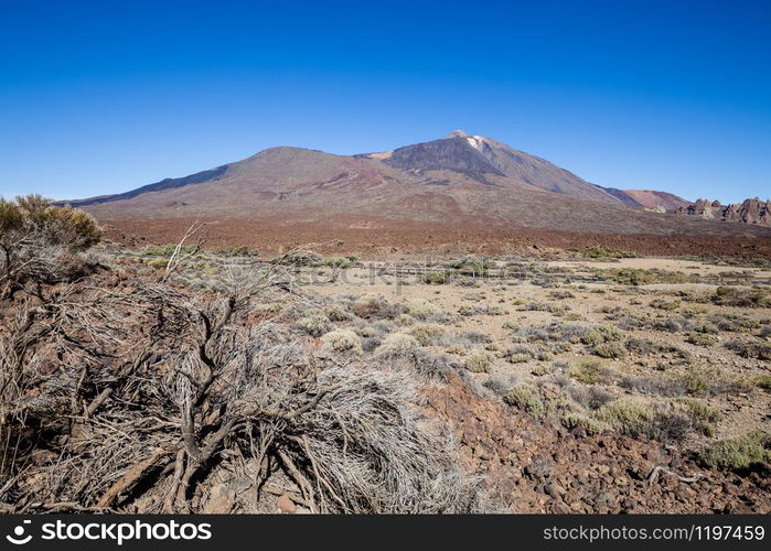 A view of volcano Mount Teide, in Teide National Park, in Tenerife, the highest elevation in Spain