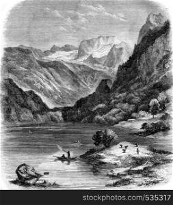 A view of Vordersee, vintage engraved illustration. Magasin Pittoresque 1857.