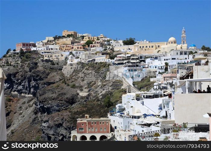 A view on the capital Fira of Santorini, Greece