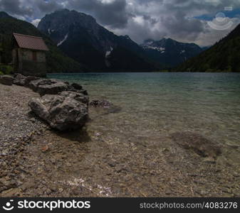 A view over the beautiful Lago del Predil in Northern Italy