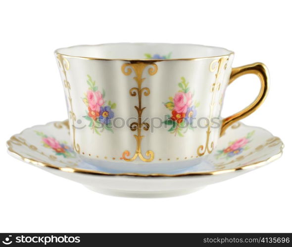 a vintage coffee cup on white background