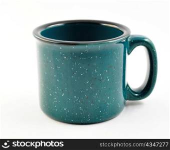 a vintage green cup on white background