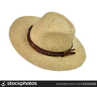 a vintage straw hat on white background