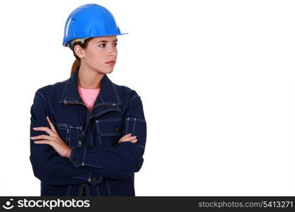 A waiting female manual worker.